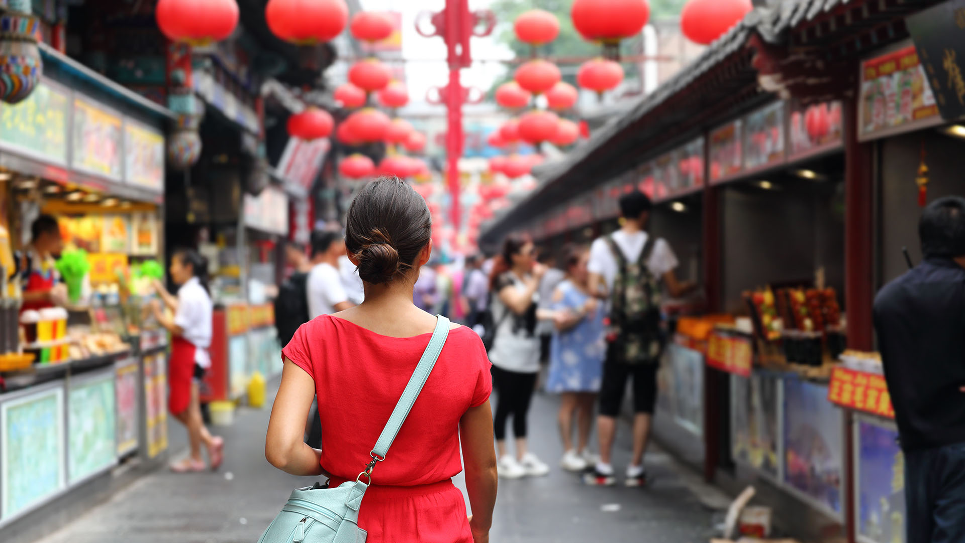 Woman tourist walking in China